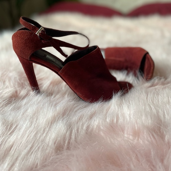 Prada Calzature Donna Amaranto Suede Sandals Open Toe Heels Size 8 - Picture 4 of 9